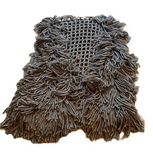 Carapace Gray Crochet Vest w/Yarn Fringe S/M Boho Hippie Festival Bohemian EUC